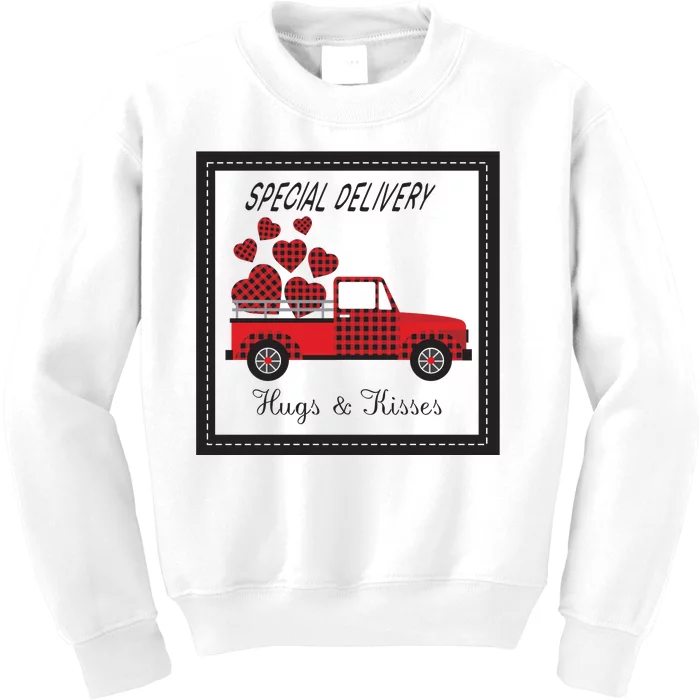 Hugs And Kisses Special Delivery Truck Happy Valentines Day Kids Sweatshirt