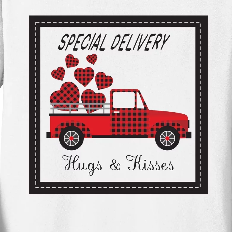 Hugs And Kisses Special Delivery Truck Happy Valentines Day Kids Long Sleeve Shirt