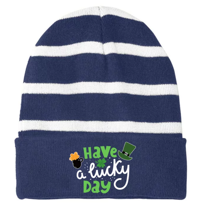 Have A Lucky Day St Patrick's Day Festive Striped Beanie with Solid Band