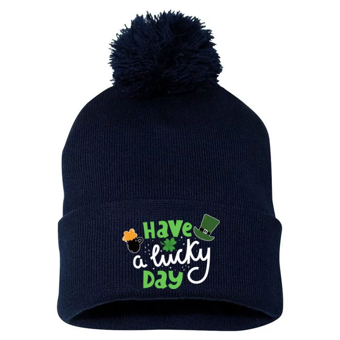 Have A Lucky Day St Patrick's Day Festive Pom Pom 12in Knit Beanie