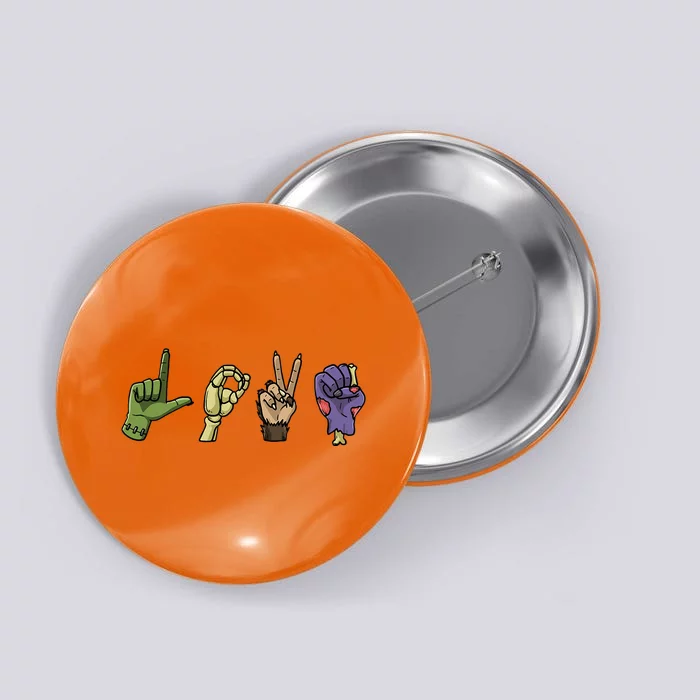 Halloween ASL LOVE Hand Sign Monsters Scary Creatures Button