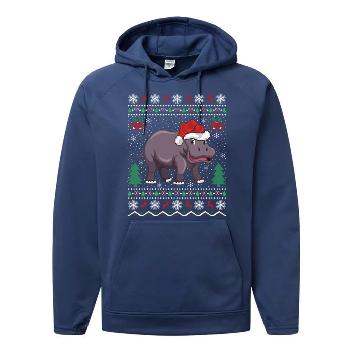 Hippopotamus Animal Lover Xmas Gift Ugly Hippo Christmas Gift Performance Fleece Hoodie