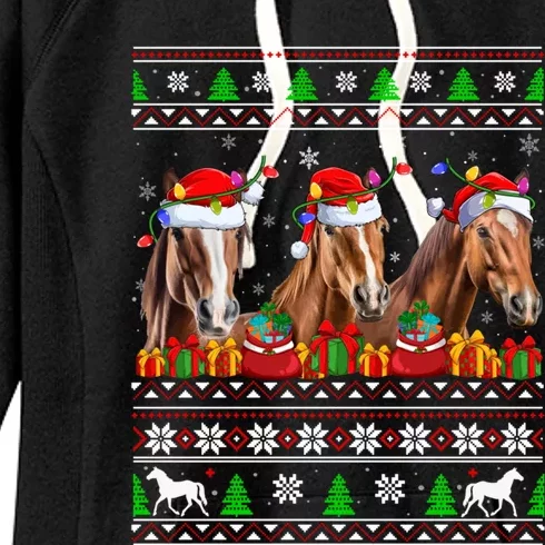 Horse Animals Lover Xmas Ugly Santa Horse Christmas Cute Gift Women's Fleece Hoodie