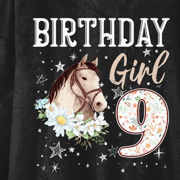 Horse Animal Lovers 9th Birthday Bday 9 Year Old Hooded Wearable Blanket