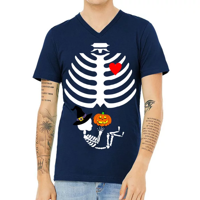 Halloween Baby Skeleton Pumpkin V-Neck T-Shirt