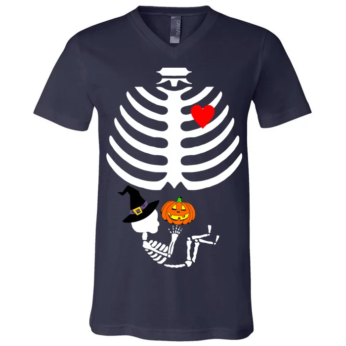 Halloween Baby Skeleton Pumpkin V-Neck T-Shirt