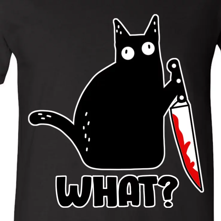 Halloween Cat what? Bloody Knife V-Neck T-Shirt