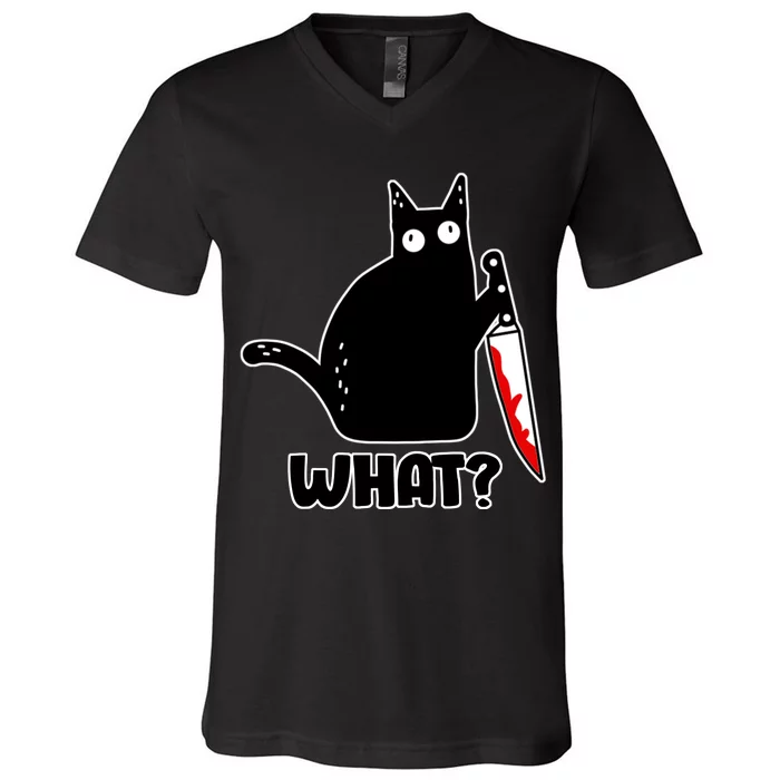 Halloween Cat what? Bloody Knife V-Neck T-Shirt