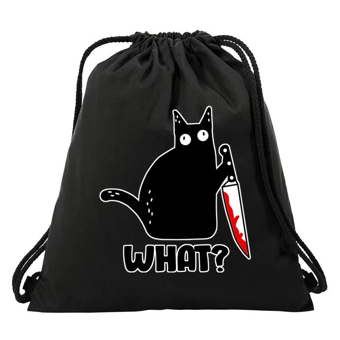 Halloween Cat what? Bloody Knife Drawstring Bag