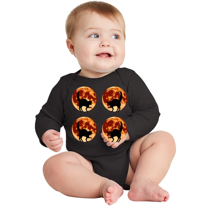 Halloween Cat with Full Moon Phases Baby Long Sleeve Bodysuit