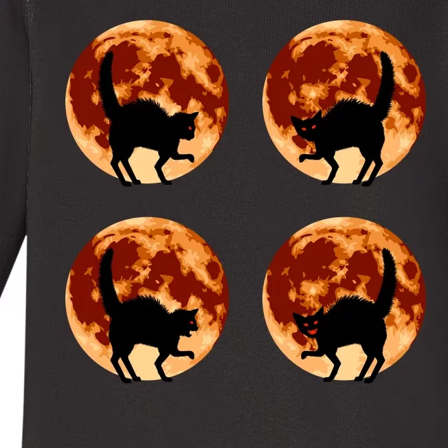 Halloween Cat with Full Moon Phases Baby Long Sleeve Bodysuit