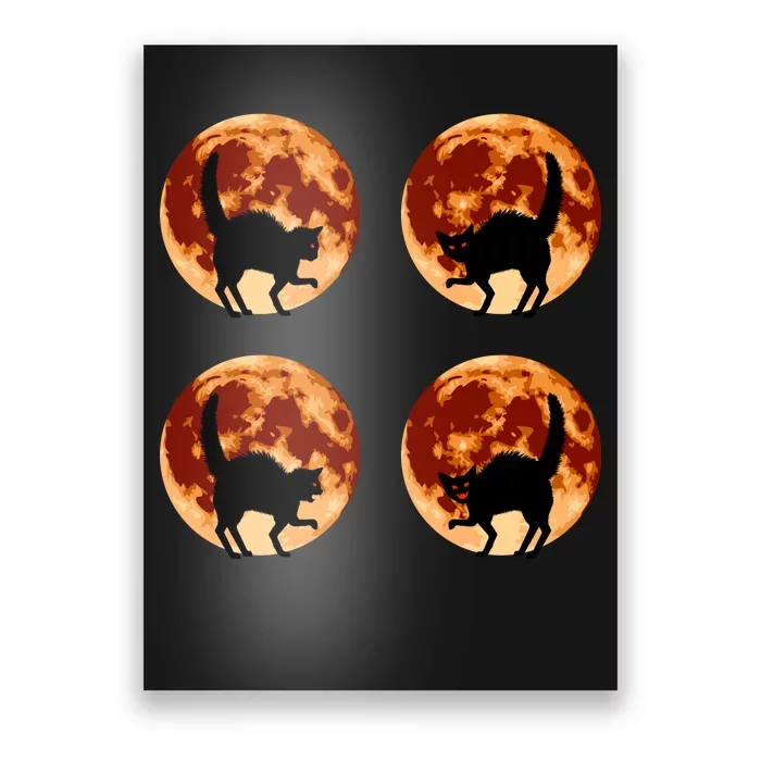 Halloween Cat with Full Moon Phases Poster