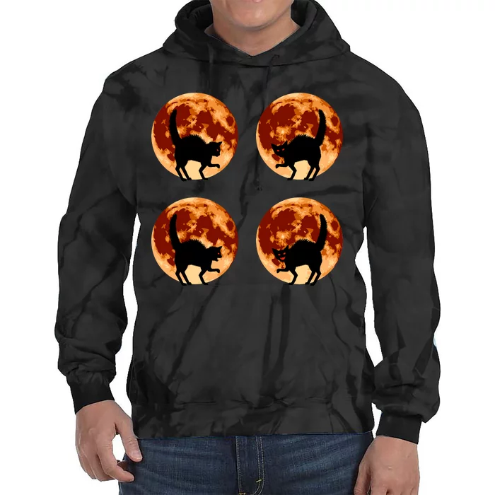 Halloween Cat with Full Moon Phases Tie Dye Hoodie