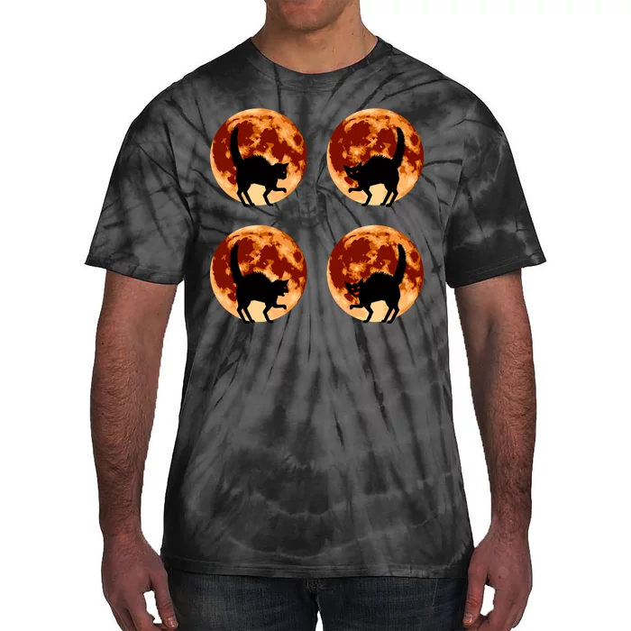 Halloween Cat with Full Moon Phases Tie-Dye T-Shirt