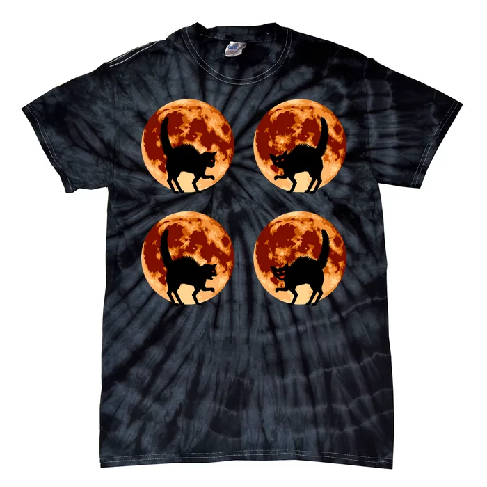 Halloween Cat with Full Moon Phases Tie-Dye T-Shirt