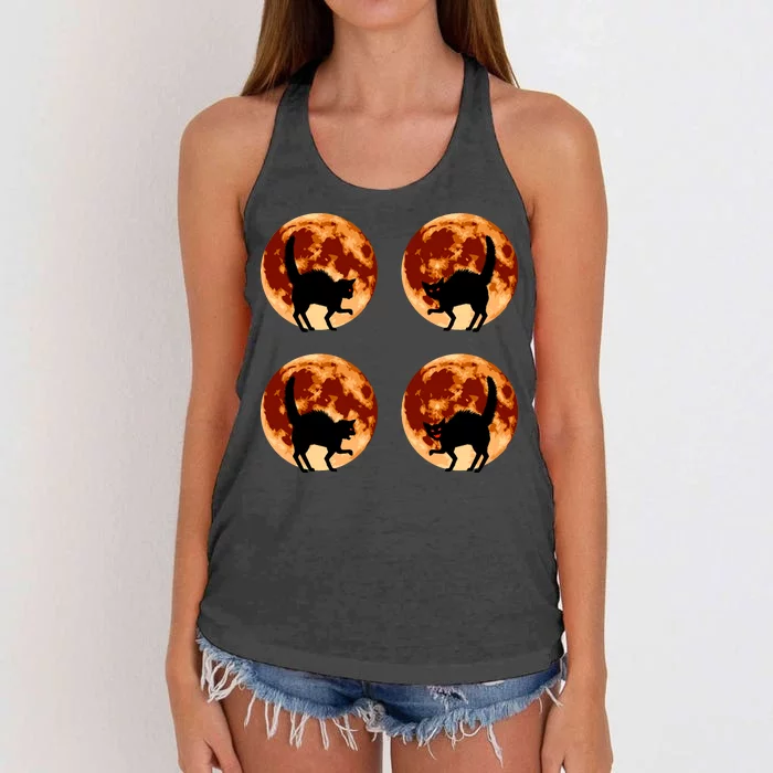 Halloween Cat with Full Moon Phases Women's Knotted Racerback Tank