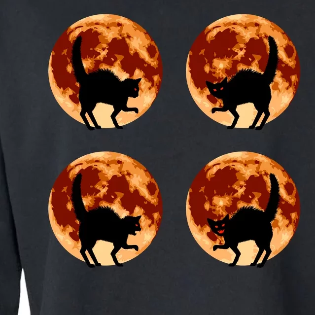 Halloween Cat with Full Moon Phases Cropped Pullover Crew