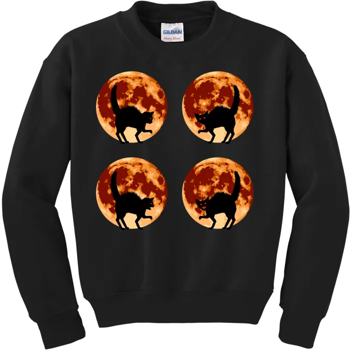 Halloween Cat with Full Moon Phases Kids Sweatshirt