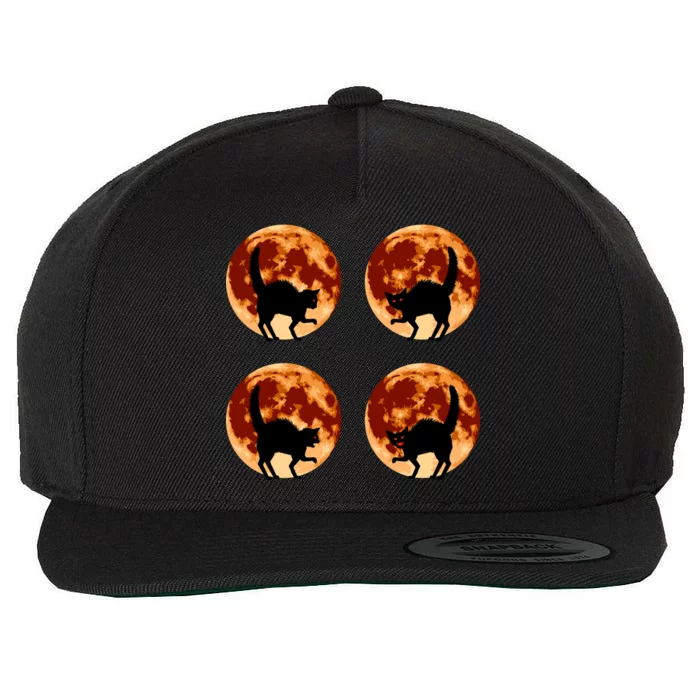 Halloween Cat with Full Moon Phases Wool Snapback Cap