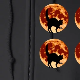 Halloween Cat with Full Moon Phases Full Zip Hoodie