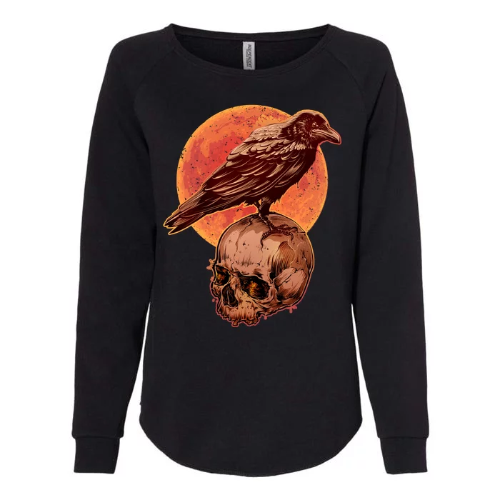 Halloween Cool Raven Crow Skull And Moon Womens California Wash Sweatshirt