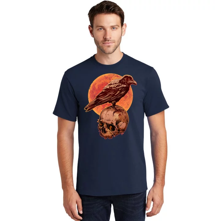 Halloween Cool Raven Crow Skull And Moon Tall T-Shirt