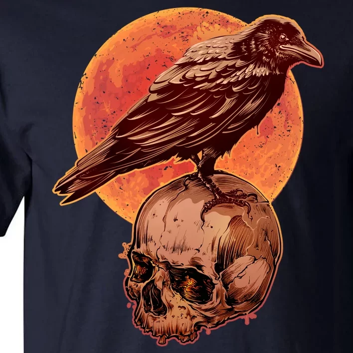 Halloween Cool Raven Crow Skull And Moon Tall T-Shirt