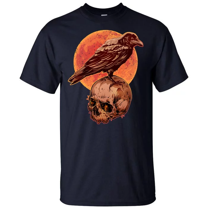 Halloween Cool Raven Crow Skull And Moon Tall T-Shirt