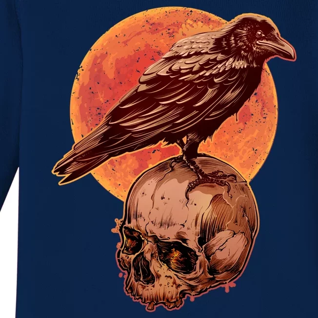 Halloween Cool Raven Crow Skull And Moon Baby Long Sleeve Bodysuit