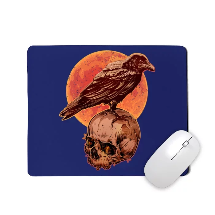 Halloween Cool Raven Crow Skull And Moon Mousepad