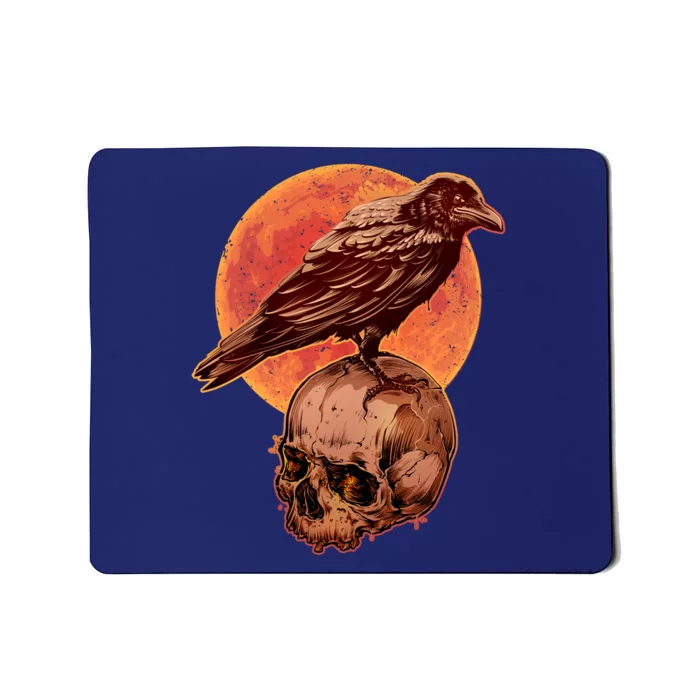 Halloween Cool Raven Crow Skull And Moon Mousepad