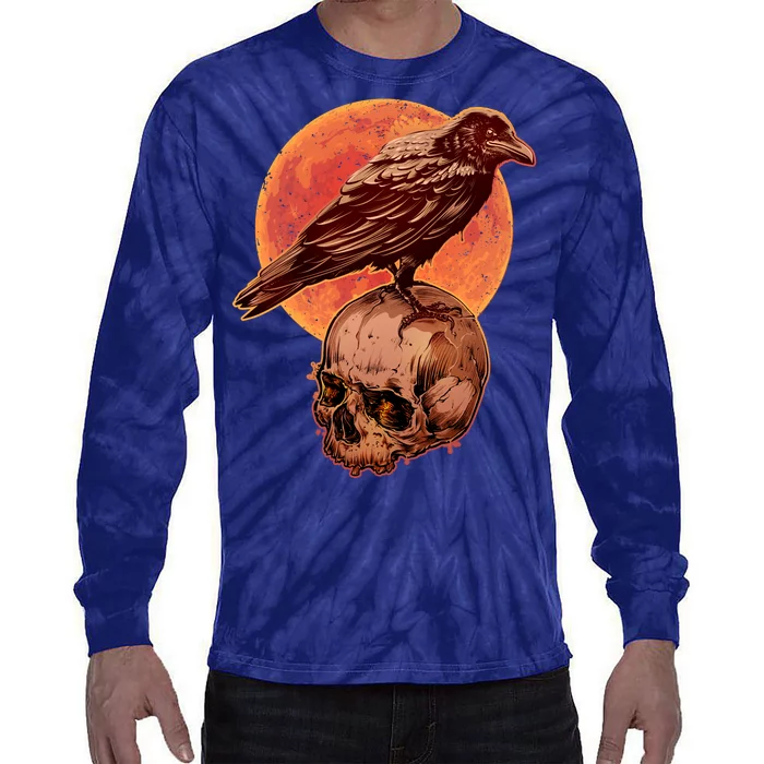 Halloween Cool Raven Crow Skull And Moon Tie-Dye Long Sleeve Shirt