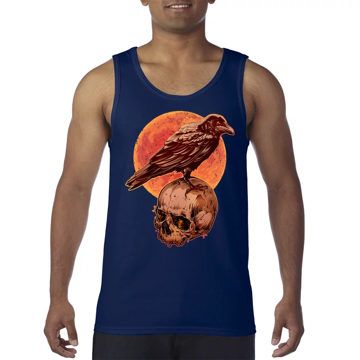 Halloween Cool Raven Crow Skull And Moon Tank Top