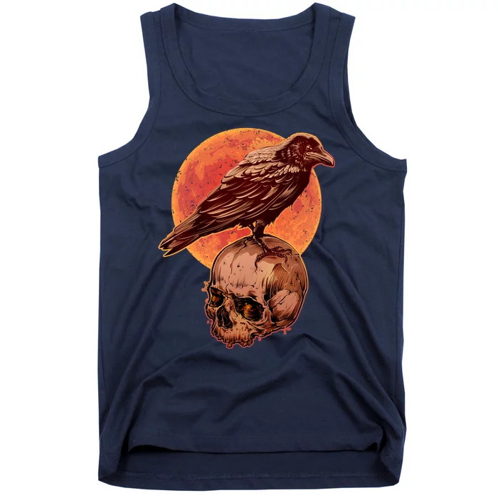 Halloween Cool Raven Crow Skull And Moon Tank Top