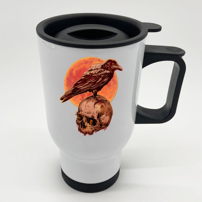 Halloween Cool Raven Crow Skull And Moon Front & Back Stainless Steel Travel Mug