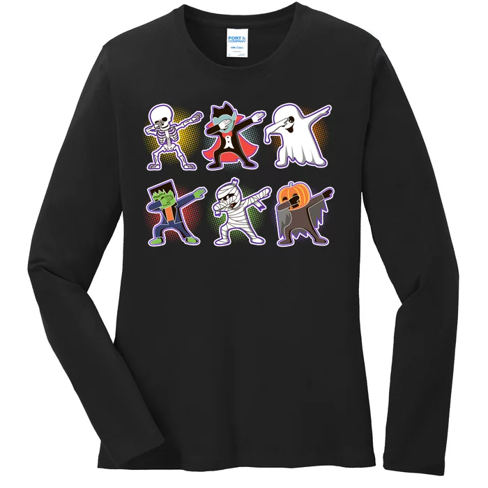 Halloween Cute Funny Dabbing Monsters Ladies Long Sleeve Shirt