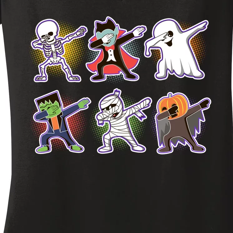 Halloween Cute Funny Dabbing Monsters Women's V-Neck T-Shirt