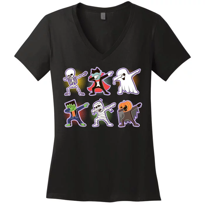 Halloween Cute Funny Dabbing Monsters Women's V-Neck T-Shirt