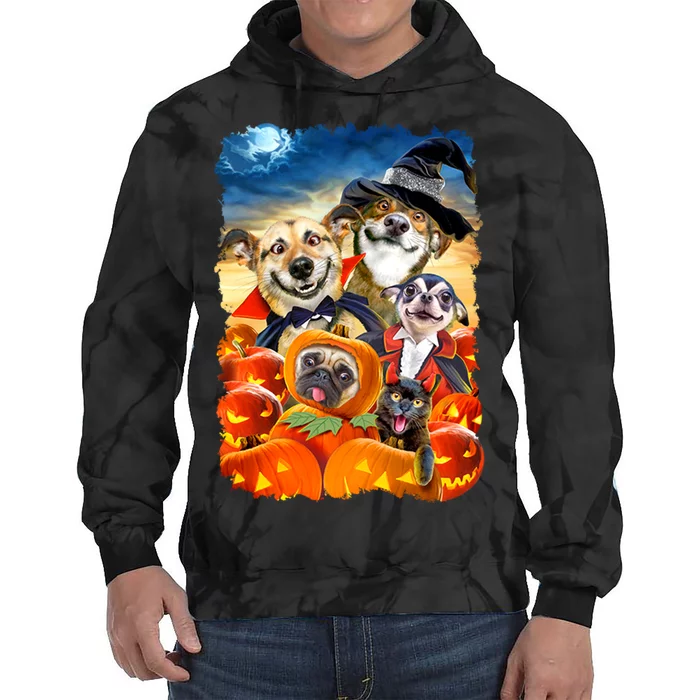 Halloween Dogs and Cats Selfie 2 Tie Dye Hoodie