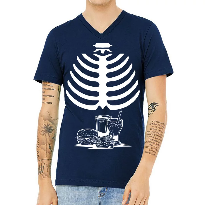 Halloween fast food skeleton V-Neck T-Shirt