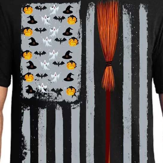 Halloween Flag Witches Broomstick American Flag USA Pajama Set