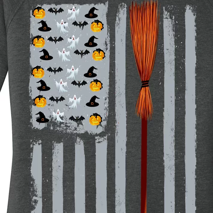 Halloween Flag Witches Broomstick American Flag USA Women's Perfect Tri Tunic Long Sleeve Shirt