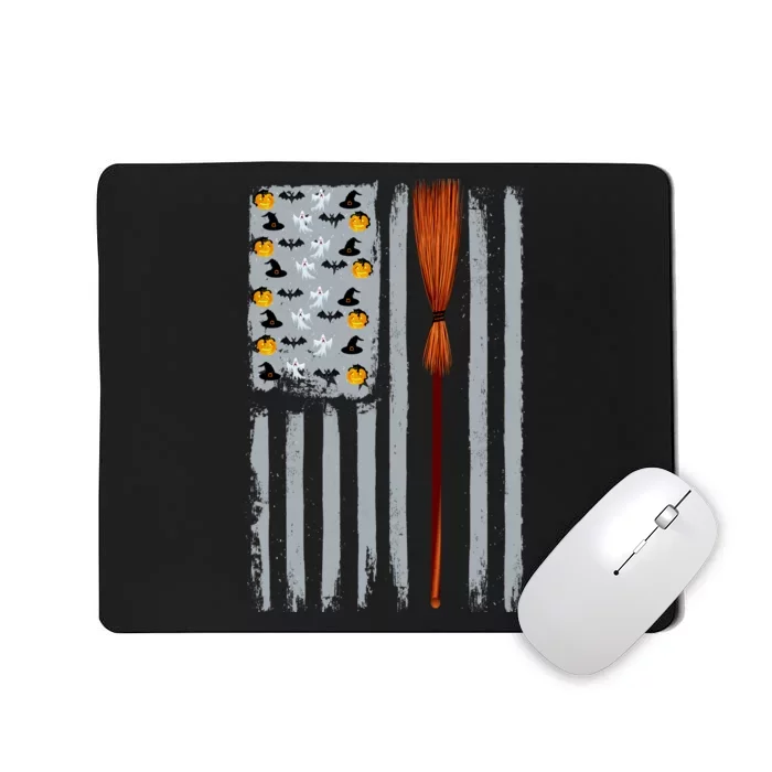 Halloween Flag Witches Broomstick American Flag USA Mousepad