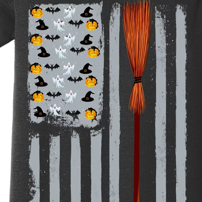 Halloween Flag Witches Broomstick American Flag USA Baby Bodysuit