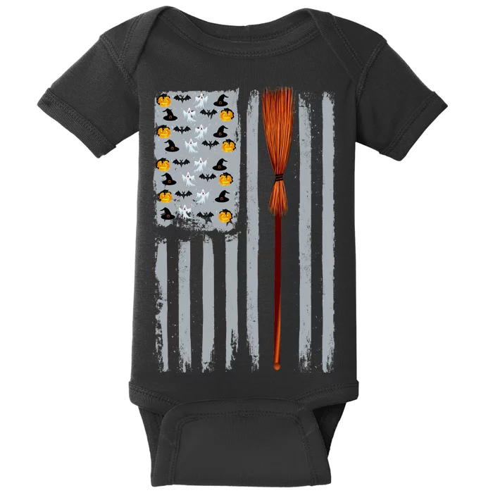 Halloween Flag Witches Broomstick American Flag USA Baby Bodysuit