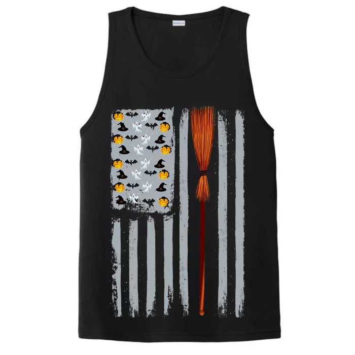 Halloween Flag Witches Broomstick American Flag USA Performance Tank