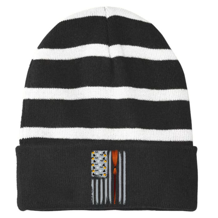 Halloween Flag Witches Broomstick American Flag USA Striped Beanie with Solid Band