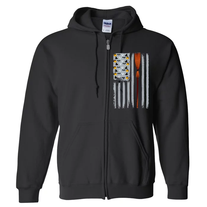 Halloween Flag Witches Broomstick American Flag USA Full Zip Hoodie