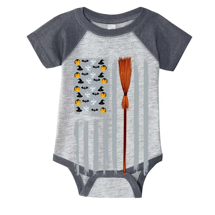 Halloween Flag Witches Broomstick American Flag USA Infant Baby Jersey Bodysuit