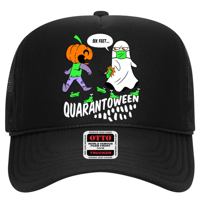 Halloween Funny Quarantoween 6 Feet Pumpkin Ghost High Crown Mesh Trucker Hat